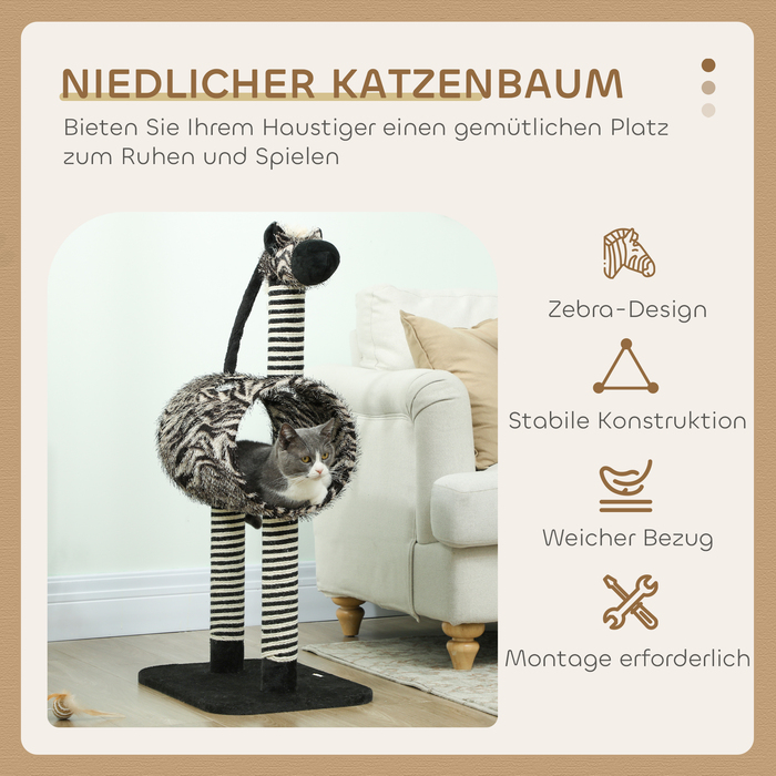 Кігтеточка PawHut Zebra Design з котячим тунелем Ø25 см, Cat Tree 93 см, стовбури для дряпання Black White для кішок