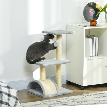PawHut Cat Tree 72 см Котяча вежа з плюшевими кульками, стовбури з сизалю, платформа, кігтеточка Багатоярусна кігтеточка для кішок, лазіння по дереву, для середніх кішок, світло-сірий | Аосом