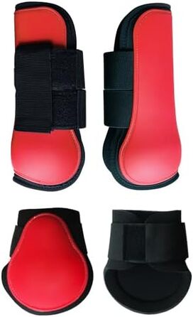 Гетри для коней Merauno® 4 шт. Комплект гетрів для передніх та задніх ніг, захист від ударів, застібка на пряжку, для жінок та чоловіків, міцний PU, захист сухожиль, класичні (будівельні), червоний (S)
