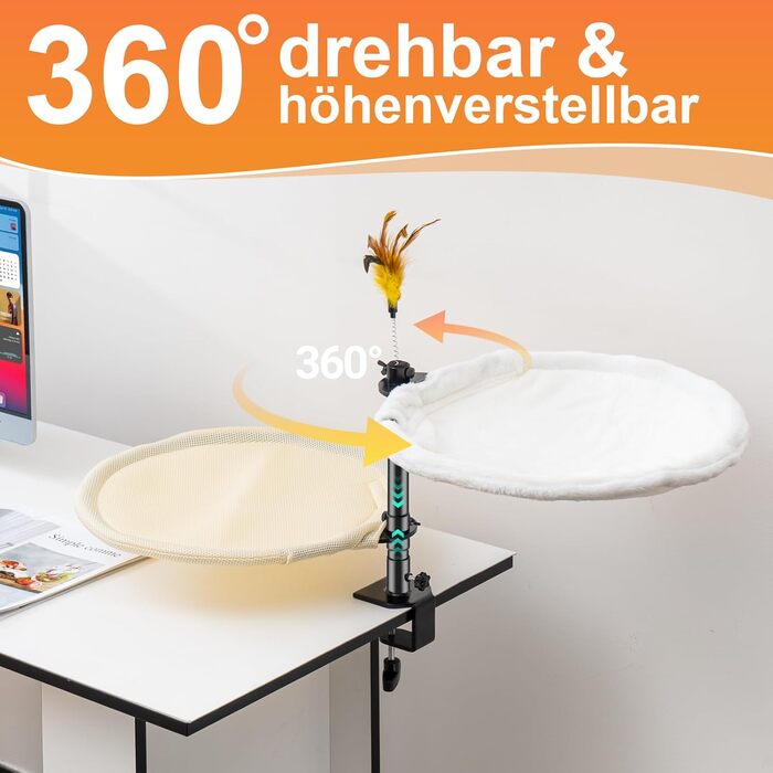 Крісло-гамак для котів Uross - 360° обертання, регульована висота, м'яка лежанка з 2 знімними чохлами, для дому та офісу, цілорічне використання (двошарове, бежеве)