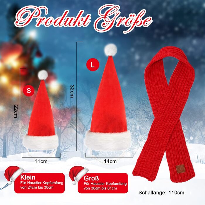 Набір новорічний для собак: шапка та шарф. Новорічний костюм для собак, шапка та шарф для малих, середніх та великих собак. Комплект новорічної шапки та шарфа для тварин.