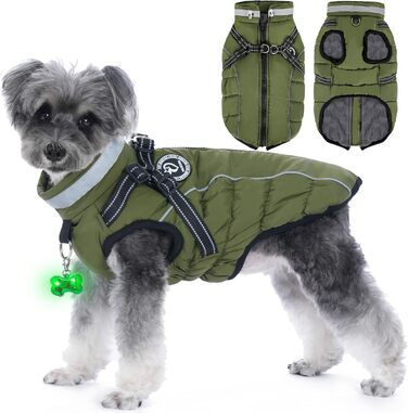 Зимовий одяг для собак: теплий, водонепроникний зимовий одяг з дзвоником, світловідбиваючі смуги, LED-ошийник, для маленьких та середніх собак (зелений, XL)