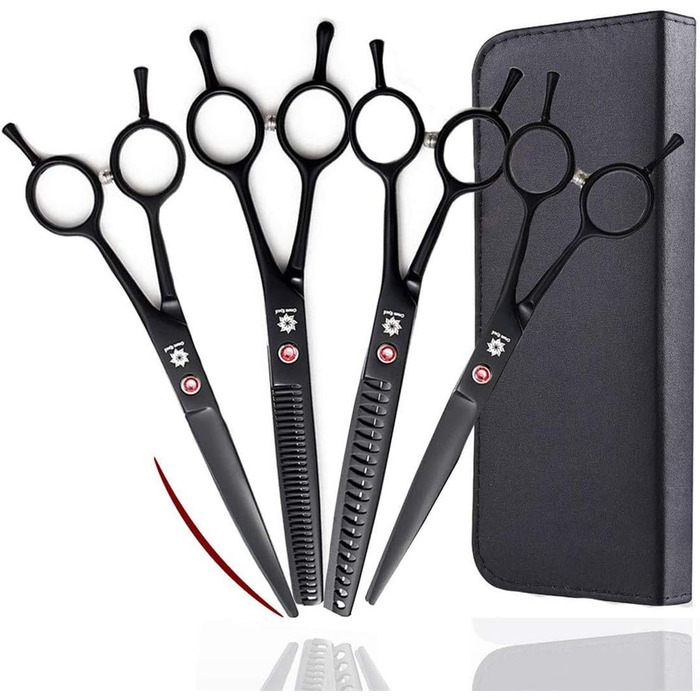 Набір професійних ножиць для грумінгу домашніх тварин 7.0 дюймів (прямі, вигнуті, розріджуючі)
