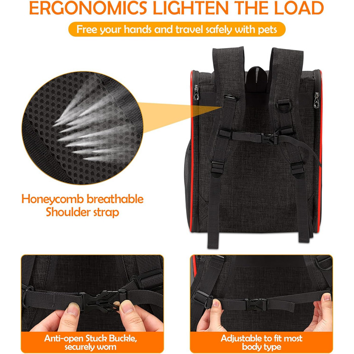 Рюкзак для тварин Allsopets: зручний та дихаючий для котів та собак, ідеальний для подорожей, прогулянок та походів (чорний/червоний)