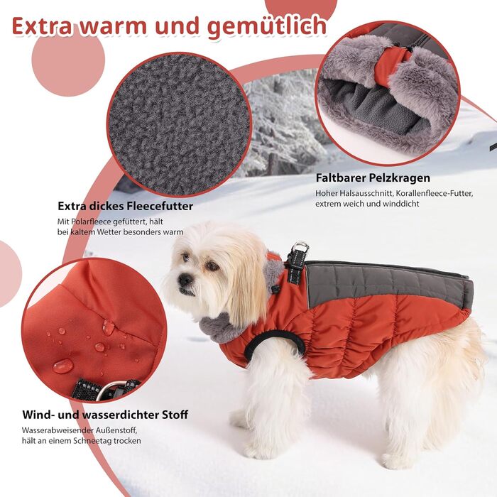 Тепла зимова жилетка для собак Savlot з D-кільцем (3XL, червона)