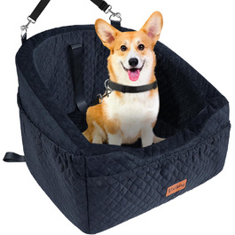 Автокрісло для собак маленьких та середніх порід, чорне. Зручне автоліжко з піднятою платформою, знімний чохол та кишені для аксесуарів. Підходить для собак до 13,6 кг.