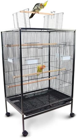 Велика клітка для птахів Mobiclinic Pets із колесами, гальмами та верхнім відкриттям, 8 дверцят, знімний піддон, годівниці та поїлки, сідала, для папуг і німф, 95x43x61,5 см