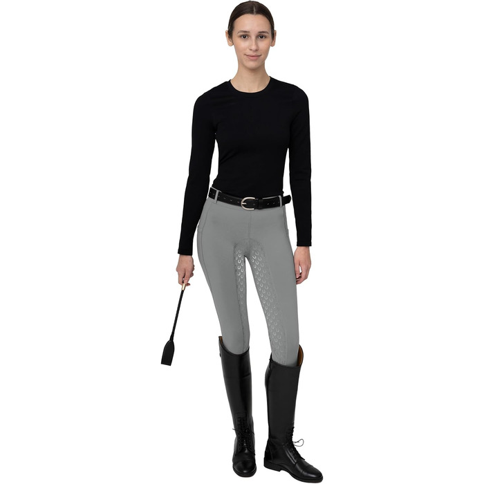 Легінси для верхової їзди FitsT4 для жінок, сірі, з силіконовою підкладкою, кишенею для телефону та петлями для ременя (розмір M)