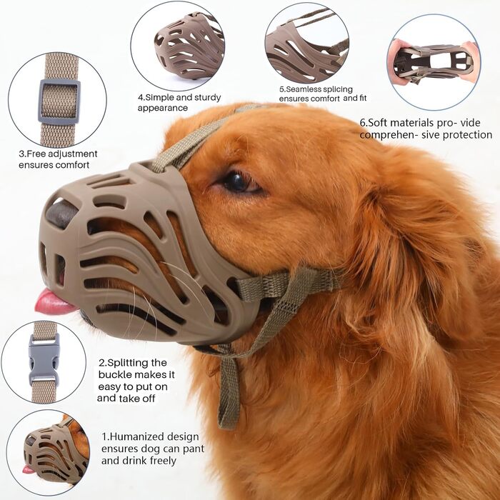 Нашийник-маска для собак, м'який силіконовий нашийник проти гавкоту та гризіння, дихаюче дихання, підходить для тренування великих агресивних собак (колір коричневий, розмір XXL)