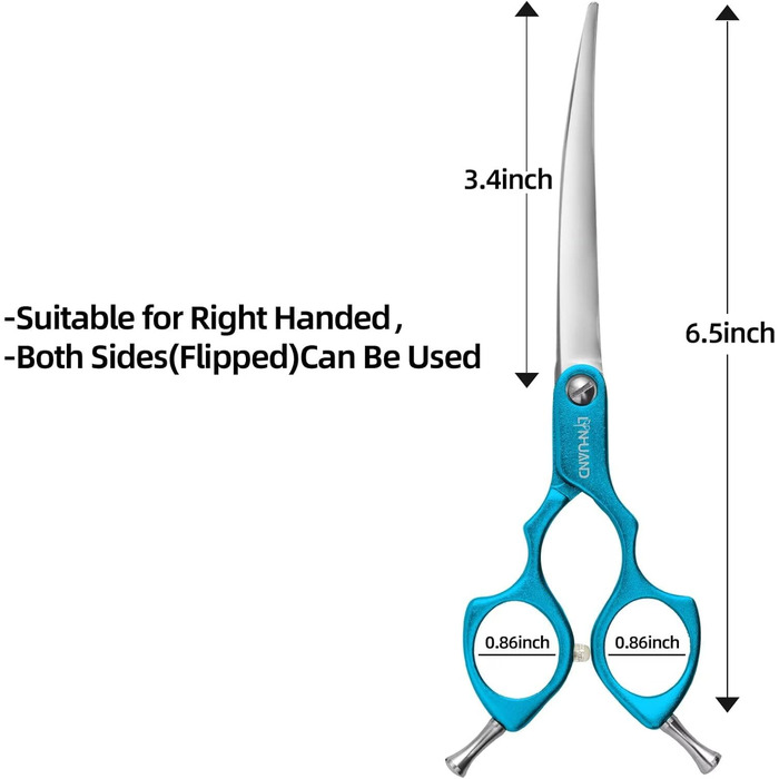 Професійна вигнута ножиця для грумінгу собак 16,5 см, 440C, нержавіюча сталь, легкий алюмінієвий руків'я (вигнута, блакитна)