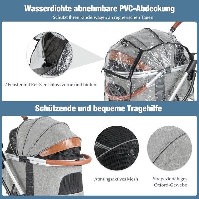 GYMAX 2-в-1 Візок для собак, візок для домашніх тварин з захистом від дощу, візок для собак з кошиком для зберігання та тримачем для напоїв, складний візок-переноска для собак та котів