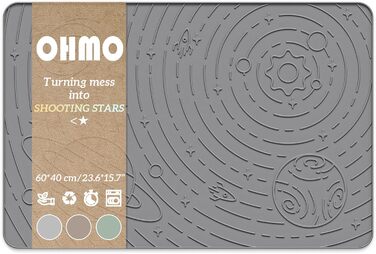 Підкладка під миску для собак та котів OHMO, 60x40 см, силіконова, неслизька, вологостійка, сіра