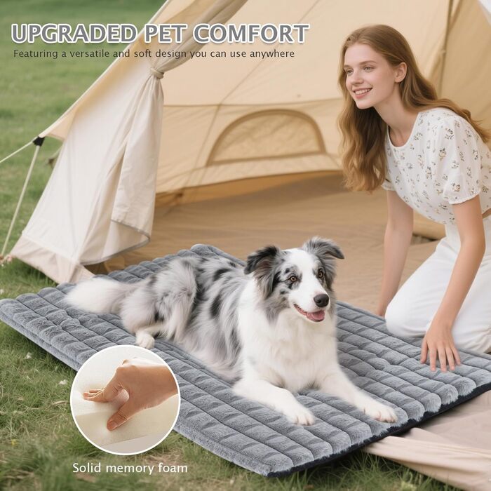 М'яке ортопедичне ліжко для собак BVAGSS, 100x80 см, сірий колір, з неслизьким дном, миється, плюшеве, для маленьких, середніх та великих собак