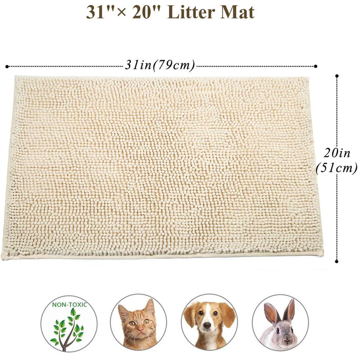 Килимок для котячого туалету VIVAGLORY, 80x50 см, бежевий. Захист від розсипання котячого туалету, машинне прання, неслизька та водонепроникна основа.