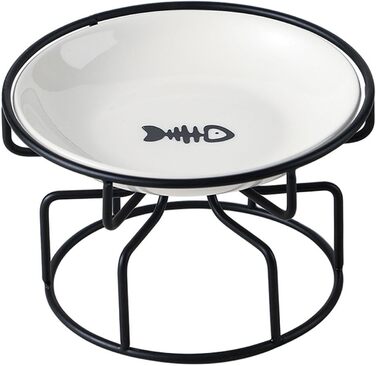 Підвищені миски для котів LOVIVER 2 шт. з кераміки, проти блювоти, захист шиї, антиковзкі, на підставці (чорний)