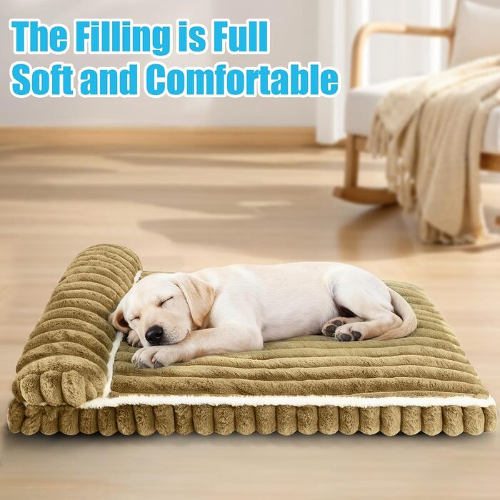 Комфортне ліжко для собак великих порід, знімний та пральний чохол, плюшеве ліжко Deluxe для клітки, неслизька підстилка для тварин, матрац для собачої будки (X-Large, Коричневий)