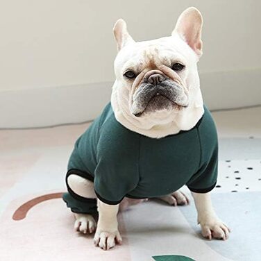 Піжама-комбінезон для собак YRRYGMN: теплий, м'який, для Французького бульдога, цуценят, маленьких та середніх собак (темно-зелений, X-Large)