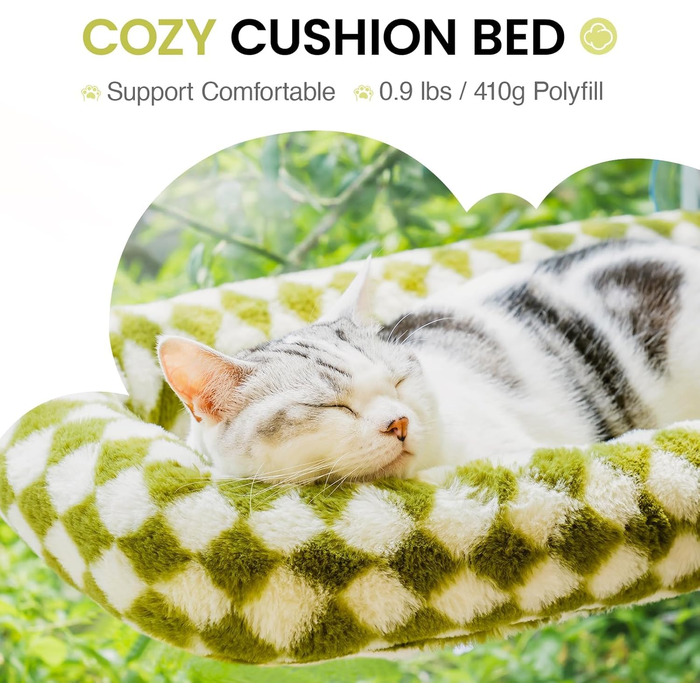 Крісло-гамак для котів EDAGNY - м'яке, розкладне, з плюшем, для вікна, до 18 кг, зелений колір