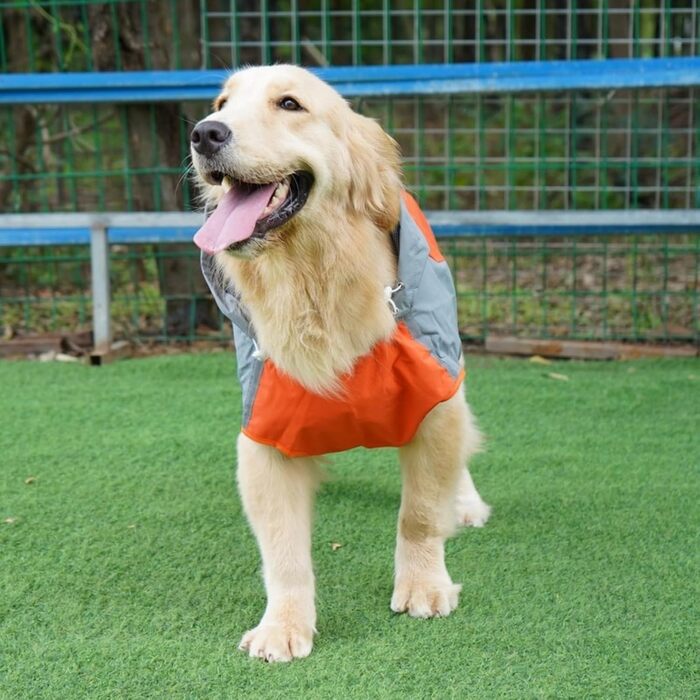 Водонепроникний дощовик для собак, регульований дощовик з відбиваючими смугами та капюшоном, дощова куртка для собак для прогулянок на природі, дощовий плащ для собак маленьких, середніх та великих порід (Зелений, Оранжевий)