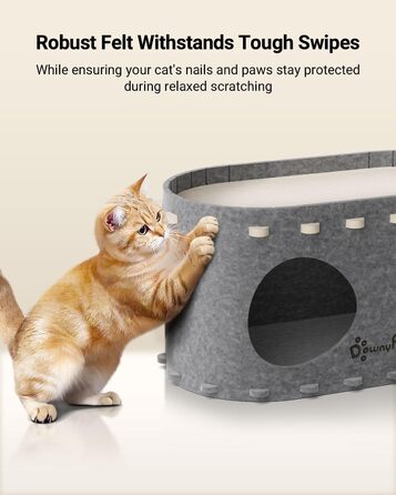 Будиночок для котів DownyPaws PeekaPurr, тунель-когтеточка, складний, для великих котів до 10 кг, закрите ліжко, кремово-сірий