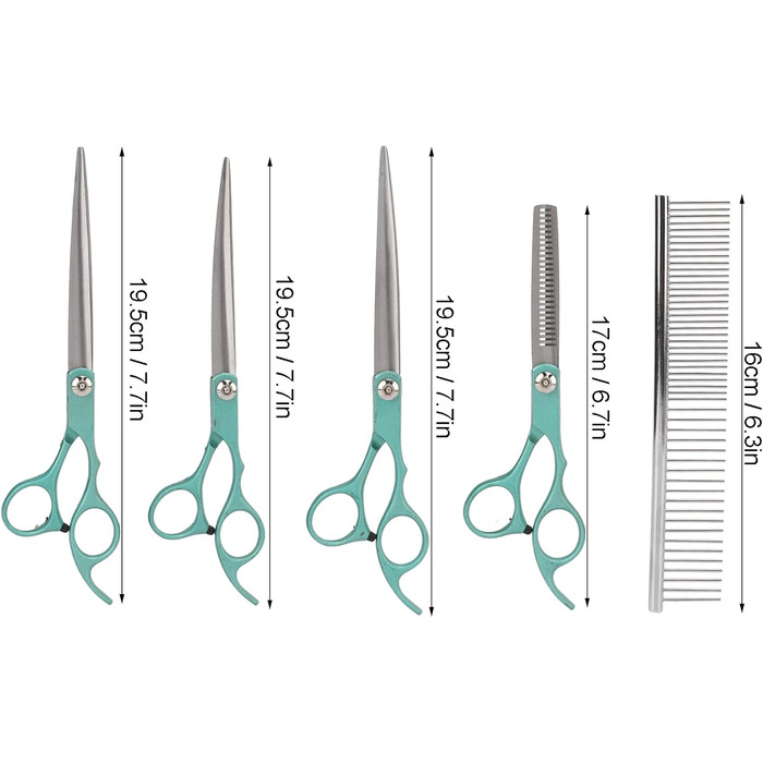 Набір професійних ножиць для грумінгу собак та котів, 17.8 см, зелений