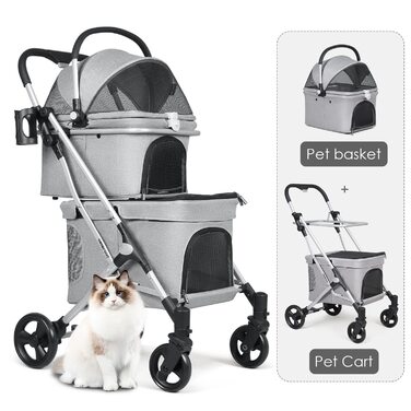 Beberoad Розкладний візок для собак та котів, 2 яруси, чорний/сірий