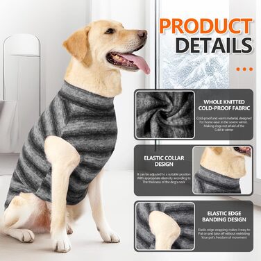 Тепла зимова жилетка для великих собак, флісова жилетка, тепла жилетка для собак, жилетка для холодної погоди, осінь-зима, розмір M, XL (Обхват грудей: 66-76 см, сіра в смужку)