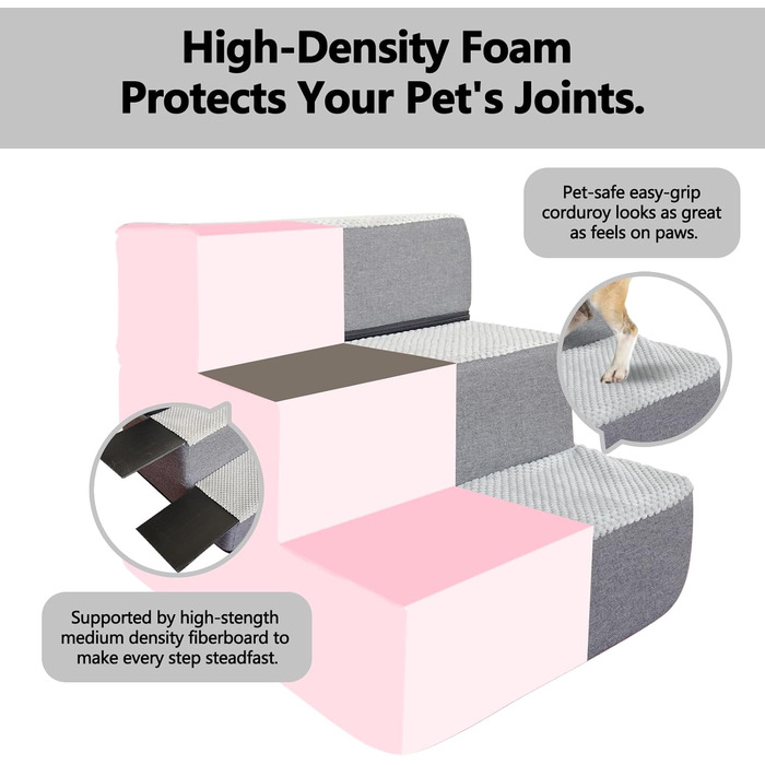 Сходинки для собак та котів Galatée - 4 сходинки, неслизькі, для високих ліжок та диванів, знімний, пральний чохол