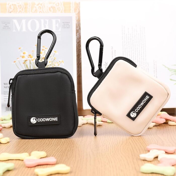 Сумка для ласощів для собак COOWONE з кликером для дресирування, водонепроникна, з тримачем для пакетів, чорна та бежева