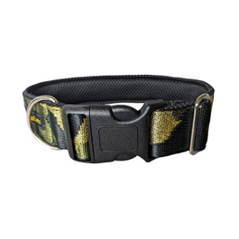 Камуфляжний нашийник для собак, широка стрічка 4 см, м'яка підкладка, військовий стиль, зручна застібка-клік, регульований, оливково-золотий-чорний (до 48 см)