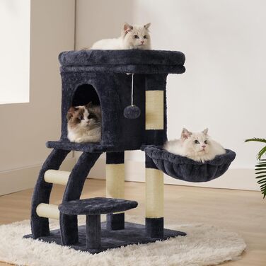 Кігтеточка для котів Heybly HCT009SM сірого кольору, 75 см, з платформою, печерою, гамаком та драбиною