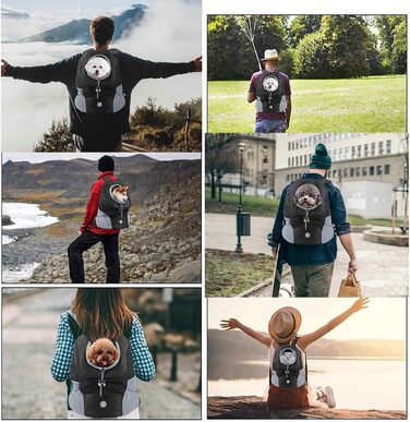 Сумка-переноска для собак та котів, чорна, L, для маленьких/середніх тварин, регульована передня частина, дихаюча, підходить для перельотів