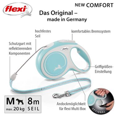 Висувна повідка для собак Flexi, м'який хват, блакитна, 3/5/8 м, до 20 кг