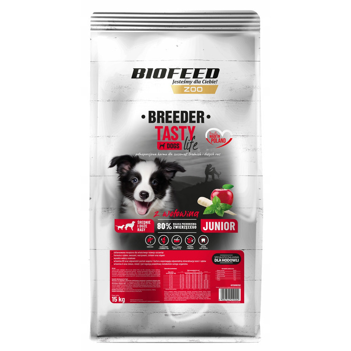 Сухий корм BioFeed з яловичиною для цуценят та молодих собак, 15 кг