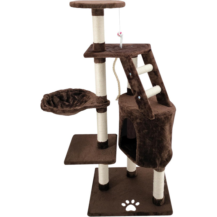 Дерев'яний кігтеточка для котів Beltom® з ігровим комплексом, 120 см, коричнева