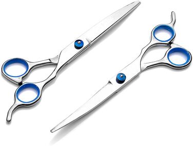 Професійний набір ножиць для грумінгу собак з нержавіючої сталі, 7.0 дюймів. Набір для догляду за тваринами: прямі, вигнуті ножиці, витончувач, гребінець для довгого та короткого волосся собак/кішок/домашніх тварин