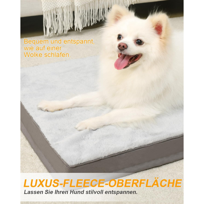 Ортопедичне ліжко для собак великих порід KSIIA, 91x68 см, знімний ковпак, двостороннє, сіре, 75x47x7 см