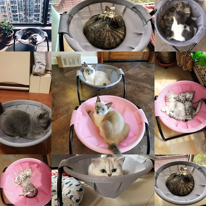 Гамак-лежак для котів JUNSPOW, дихаючий, 43×43×24 см, сірий, для дому та вулиці, легка збірка, придатний для котів і малих собак, повністю миється