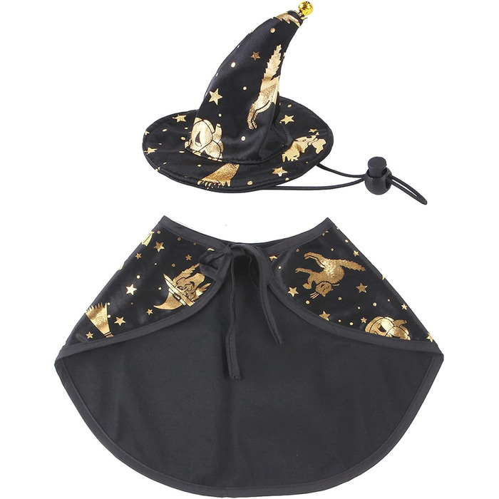 Костюм на Хелловін для собак та котів: плащ відьми та капелюх. Розмір M