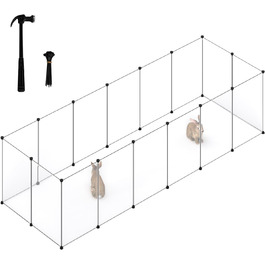 Кігульник для кроликів та інших дрібних тварин EUGAD, 16 прозорих панелей, 50x72 см, розширюваний, для кроликів, морських свинок, хом'яків, їжаків, 302x102x72 см (16 шт.)