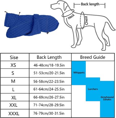 Зимовий теплий куртка Babypet для собак середніх та великих порід, водонепроникний, з блискавкою та отвором, відбиваючий, регульований, для холодних умов, Marineblau (gesteppt)