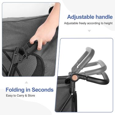 Візок для собак великих порід, подвійна ємність, візок-кі коляска для собак та дітей, складаний, 4 колеса (P04CX-Dunkelgrau)