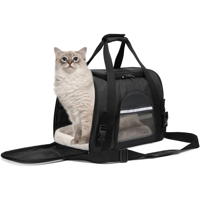 Транспортна сумка для кота APKOL, 5 кг, чорна. Складана переноска для котів та маленьких собак з плечовим ременем
