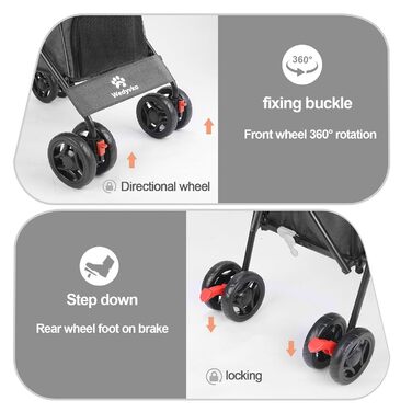 Візок для собак Wedyvko для маленьких собак, 10-9 кг, легкий, складаний, з кошиком для зберігання та тримачем для напоїв, чорний