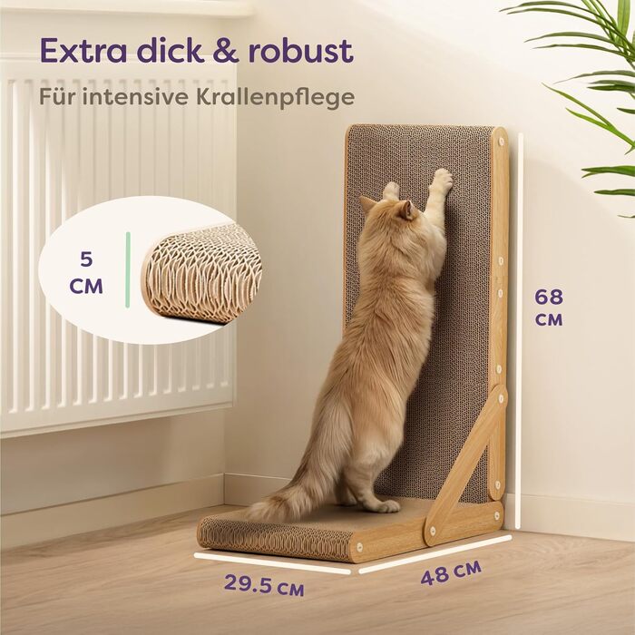 Кігтеточка для котів Knupis велика 68 см - міцна картонна кігтеточка для догляду за кігтями - до 2 років використання - легка збірка - поворотне L-подібне виконання - захист дивану та стін
