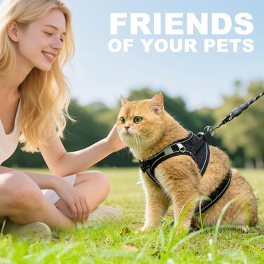 Шлейка та поводок для котів, набір для прогулянок на вулиці, антивислизаюча, регульована, з м'якої дихаючої сітки, легка шлейка для маленьких собак, цуценят, кроликів, чорного кольору