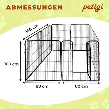Вольєр для цуценят Petigi, металевий, складаний, для двору, 80x100 см, 8 секцій