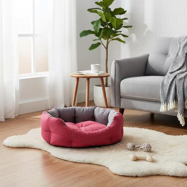 Кругле ліжко для собак та котів Baroni Hoe з тканини, 45x55 см, сірий та фуксія (L)
