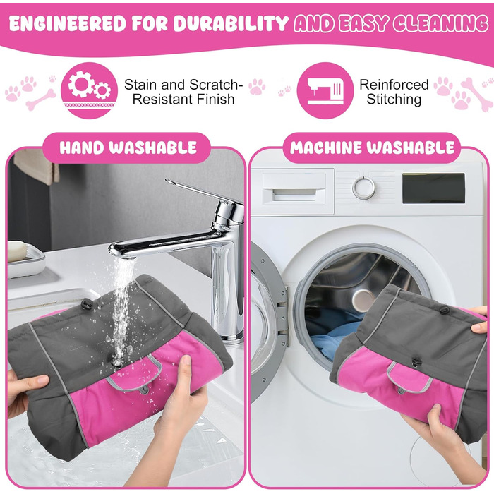 Водонепроникний собачий дощовик HezzLuv з світловідбиваючими смугами, отвором для повідка та флісовою підкладкою, можна прати в пральній машині, зимова куртка для собак маленьких, середніх та великих порід, теплий, вітронепроникний, легкий (Рожевий, Велик