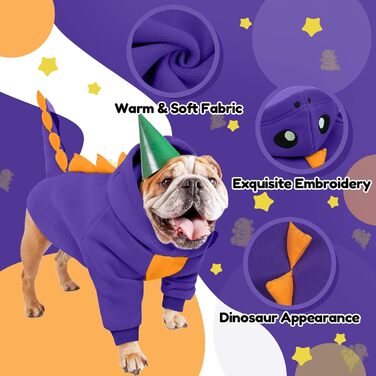 Теплий флісовий костюм для собак великих порід, динозавр, флісовий капюшон, костюм на Хелловін, зелений, середній, для холодної погоди